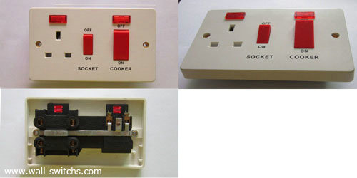 45A cooker control unit with 13A switched socket with neon