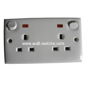 double 13A-3pin  shuttered  socket+switch with neon