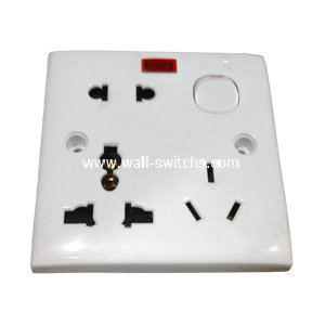 16A+13A multifunction shuttered  socket+10A socket+switch with neon