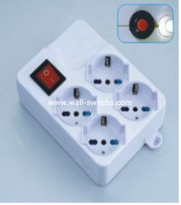 J411:3G1.0MM2*1.5M 16A extension socket with overload PP 4 gang Chile style switch