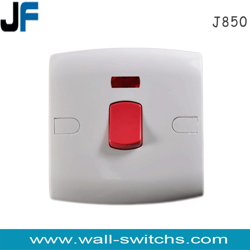 J850 45A 1 gang double pole switch +neon 3*3 PC,ABS 10A280V Kenya chinese eletrical equipment base