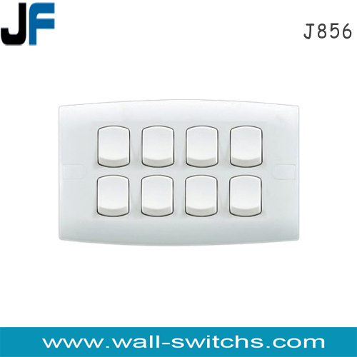 J856 8 gang 1 way switch PC,ABS 10A292V Bahrain chinese eletrical equipment base 8 gang 1 way switch