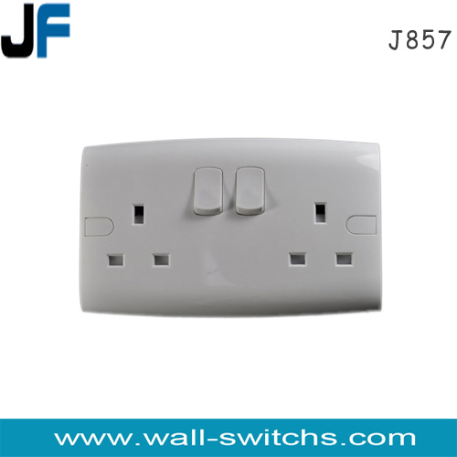 J857 Double 13A switched socket PC,ABS 10A294V Burma made in zhejiang electrical socket