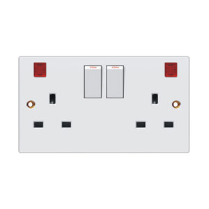 British standard Double switched socket with neon