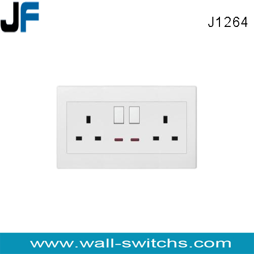 J1264 white colour Jordan PC double 13a socket with 2 gang switch neon